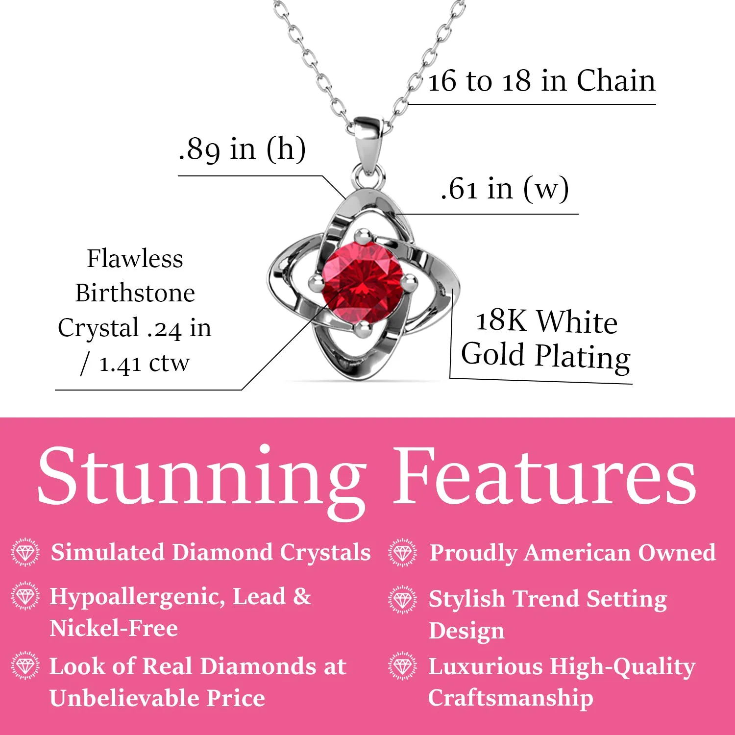 Infinity 18k White Gold Plated Birthstone Flower Necklace with Simulated Diamond Crystals