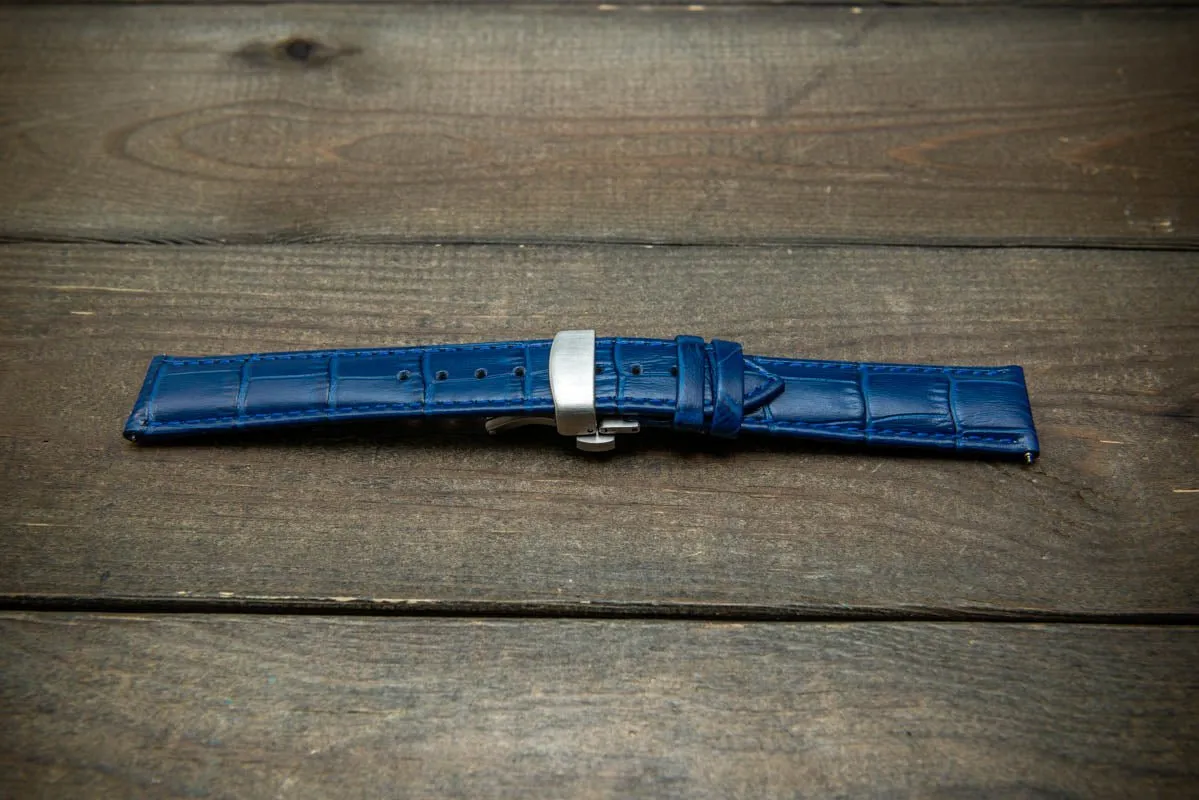 Leather watch strap, band made of calf leather with croc grain pattern 18, 19, 20, 21, 22 mm, Quick Release. Deployment clasp.