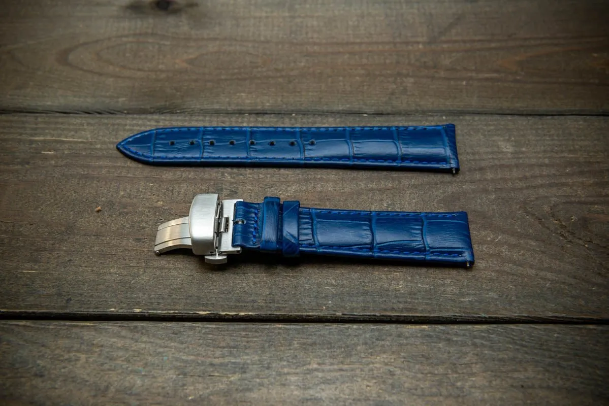 Leather watch strap, band made of calf leather with croc grain pattern 18, 19, 20, 21, 22 mm, Quick Release. Deployment clasp.