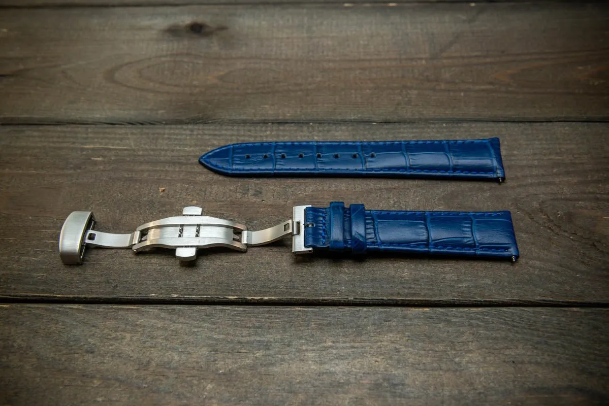 Leather watch strap, band made of calf leather with croc grain pattern 18, 19, 20, 21, 22 mm, Quick Release. Deployment clasp.