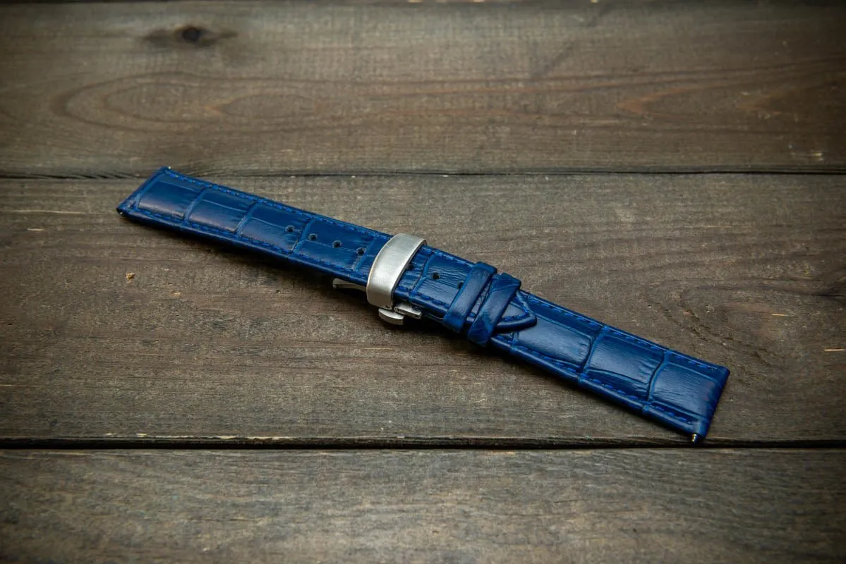 Leather watch strap, band made of calf leather with croc grain pattern 18, 19, 20, 21, 22 mm, Quick Release. Deployment clasp.