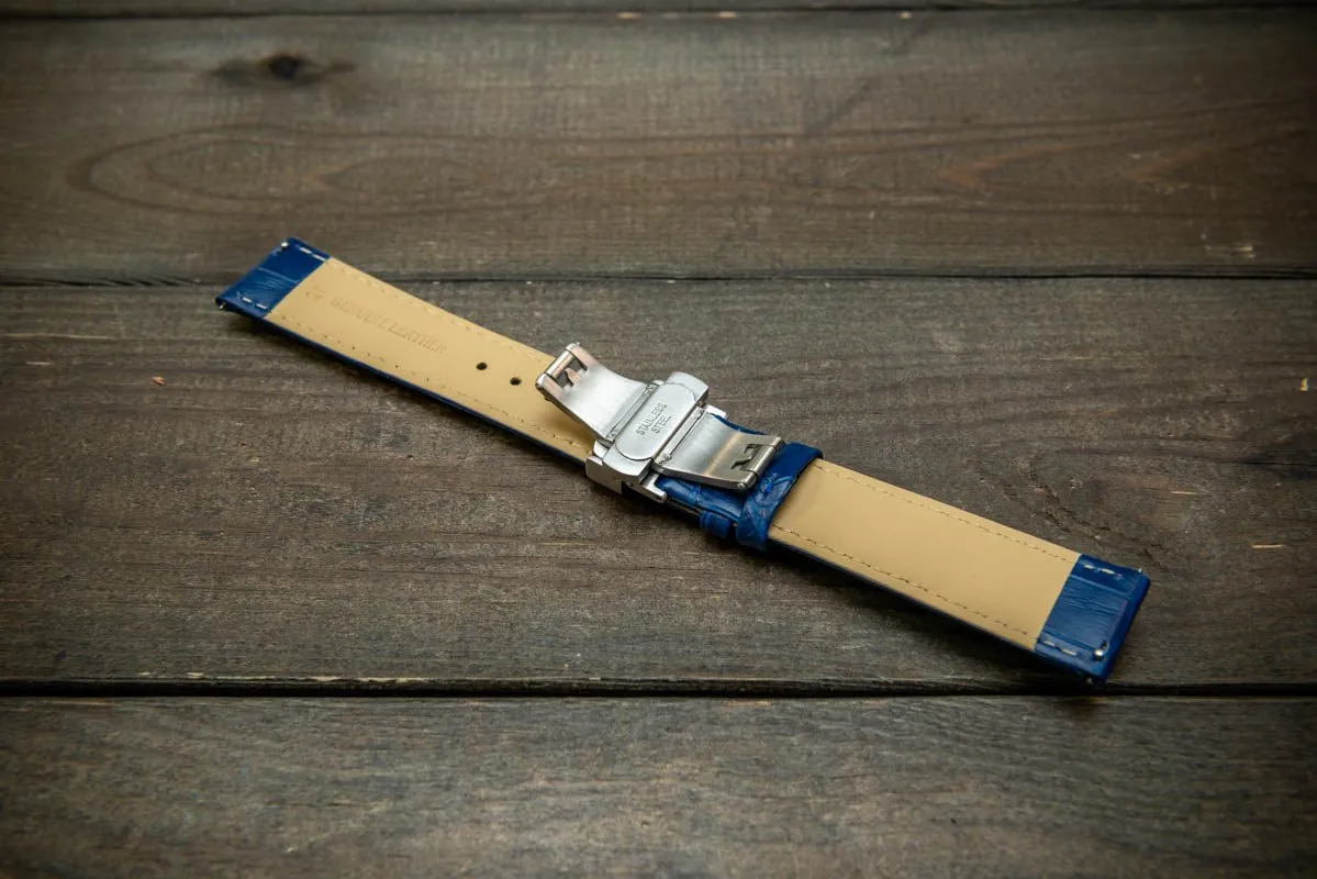 Leather watch strap, band made of calf leather with croc grain pattern 18, 19, 20, 21, 22 mm, Quick Release. Deployment clasp.