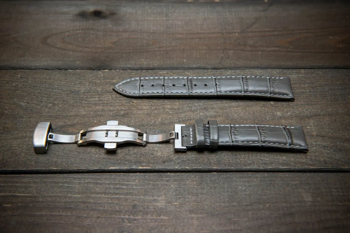 Leather watch strap, band made of calf leather with croc grain pattern 18-22 mm. Deployment clasp.