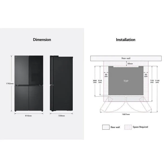 LG GC-V24FFCHB 4 Doors Fridge 601L French Door With Instaview Matte Black