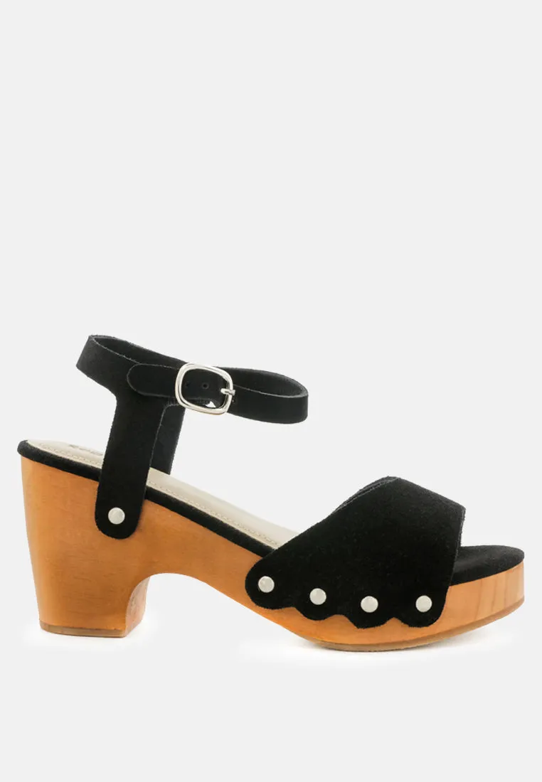 LIONA Black Studded Suede Wooden Clogs