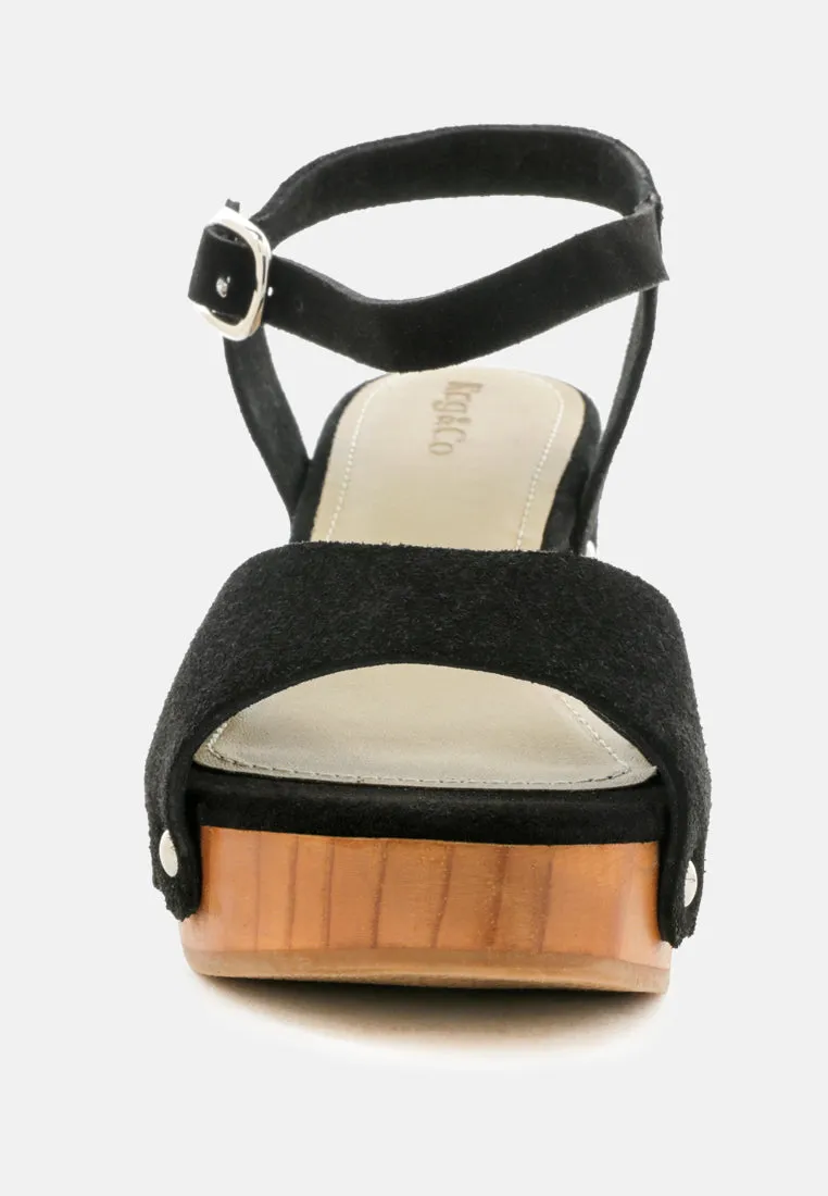 LIONA Black Studded Suede Wooden Clogs