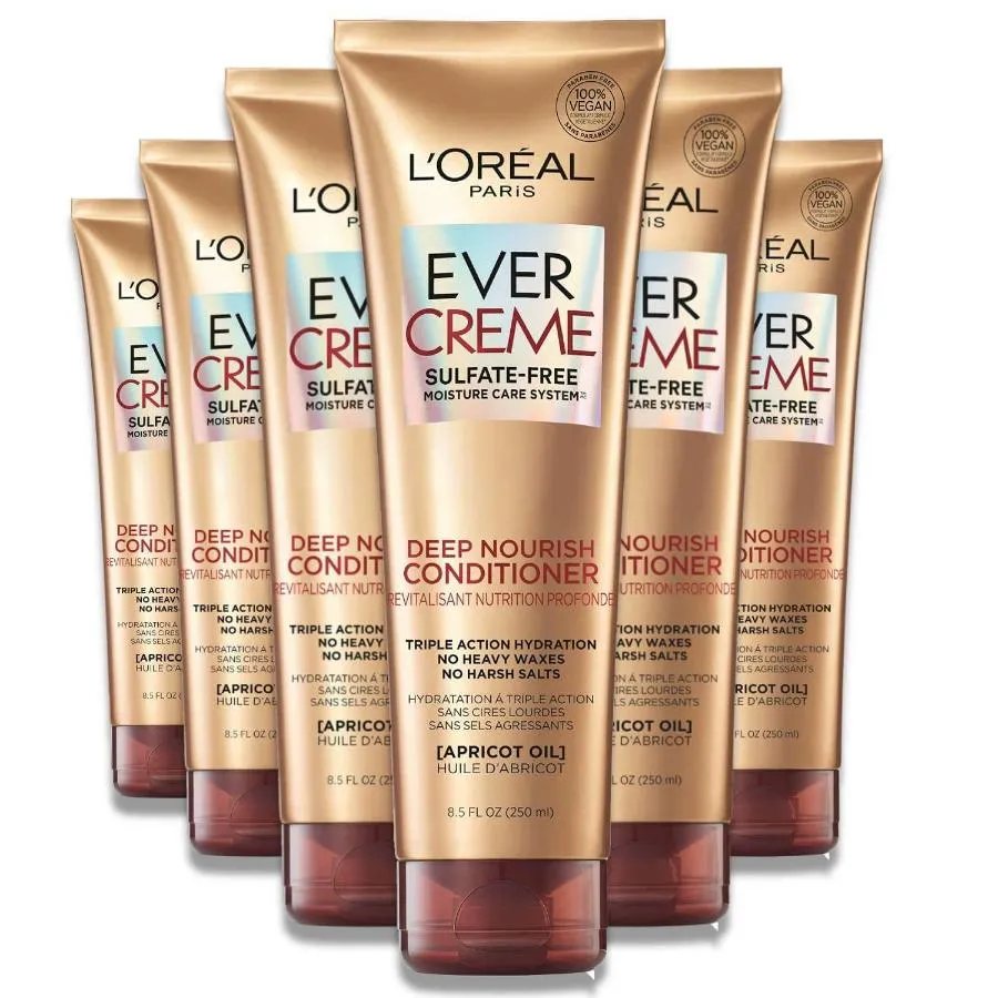 L'Oreal - Paris EverCreme Sulfate Free Conditioner, Deep Nourish, With Apricot Oil - 8.5 oz - 6 Pack