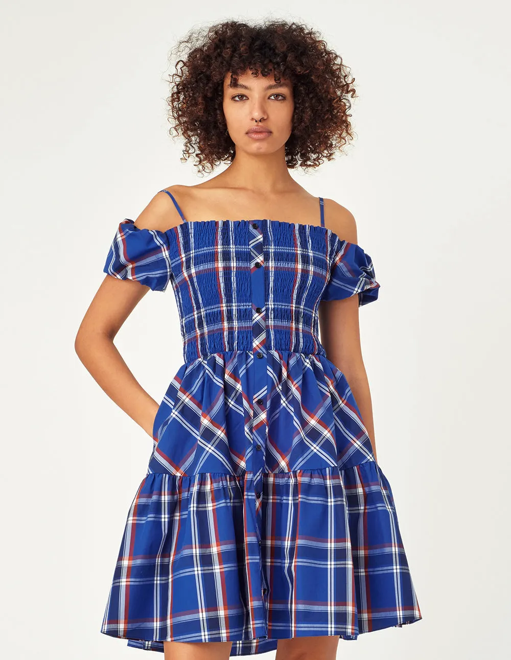 Mark Fast Hallie Mix Plaid Cold-Shoulder Gypsy Dress