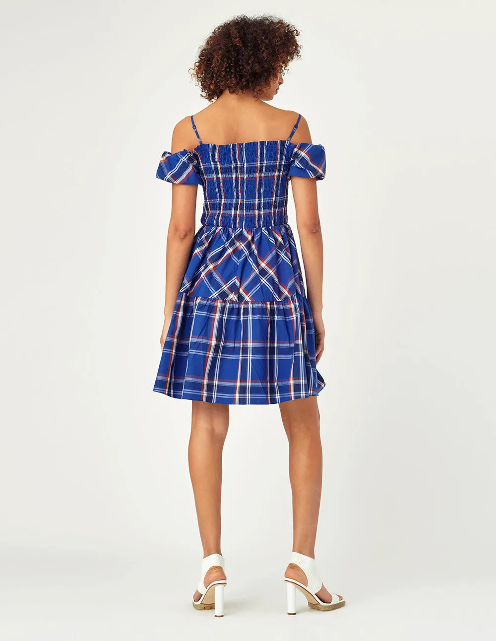 Mark Fast Hallie Mix Plaid Cold-Shoulder Gypsy Dress