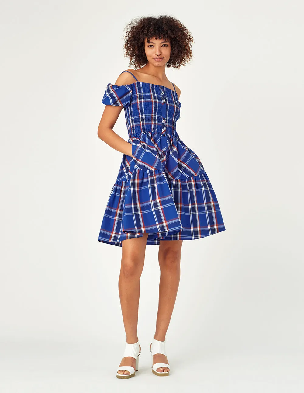 Mark Fast Hallie Mix Plaid Cold-Shoulder Gypsy Dress