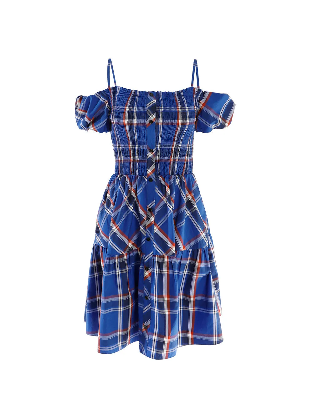 Mark Fast Hallie Mix Plaid Cold-Shoulder Gypsy Dress