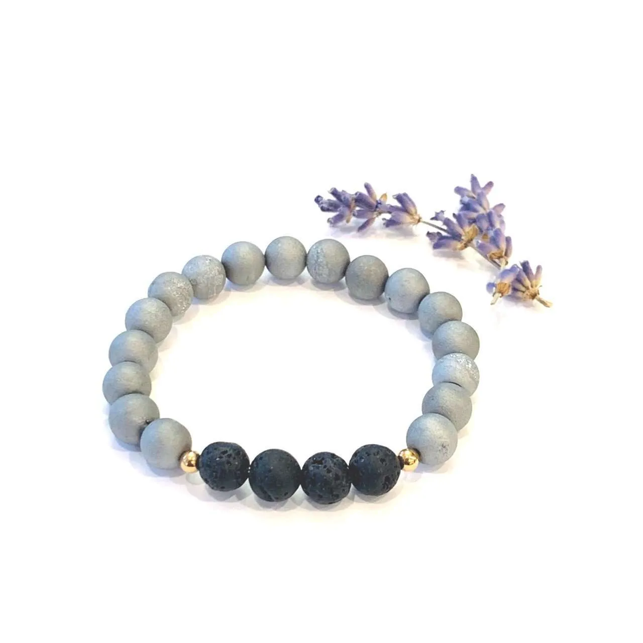 Matte Grey Druzy   Lava Bracelet