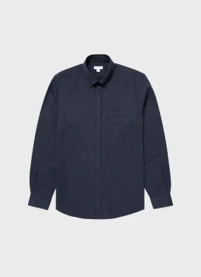 Men's Button Down Flannel Shirt in Navy Melange