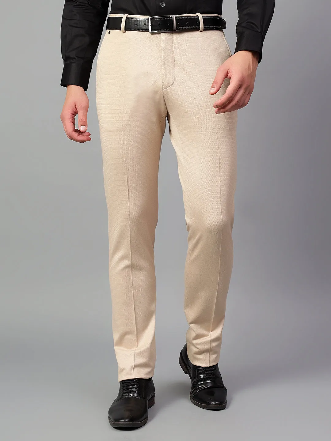 Men's Fawn Self Design Non-Pleated Formal Trouser