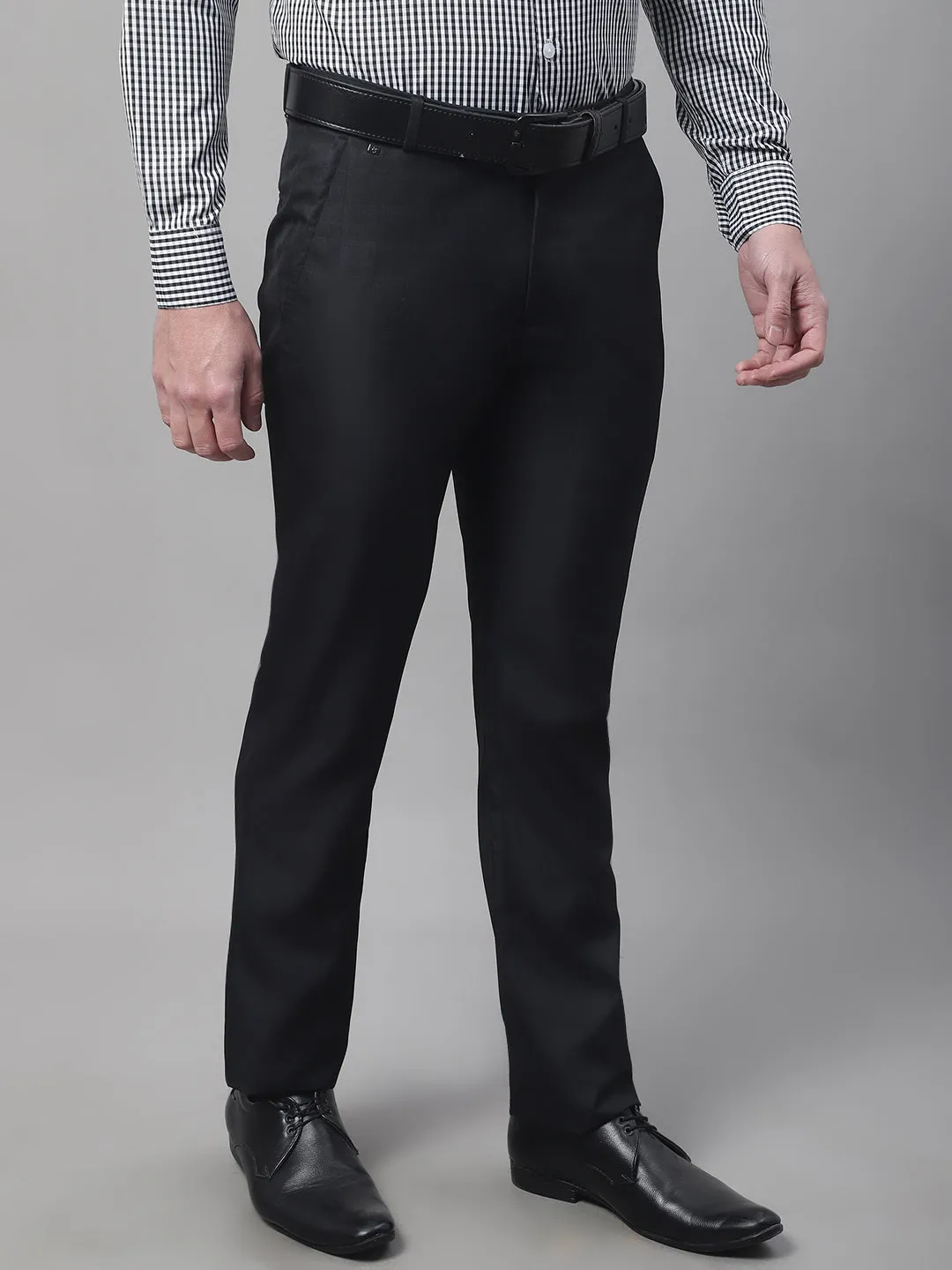 Men's Formal Flat front Black Checks Trousers