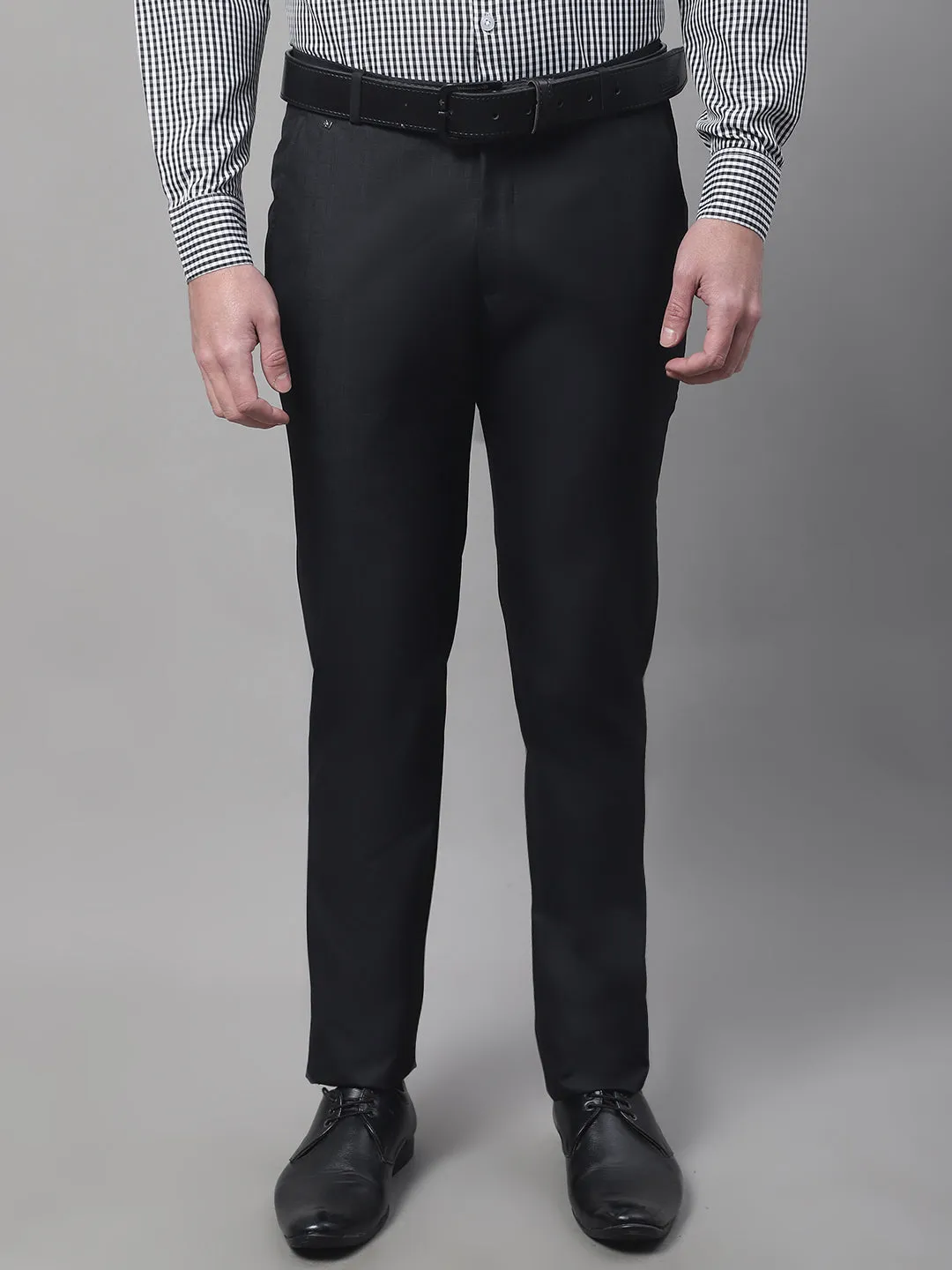 Men's Formal Flat front Black Checks Trousers