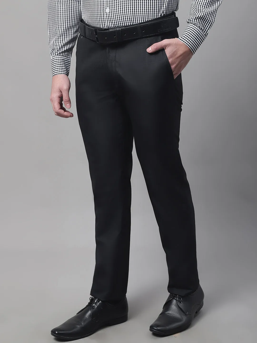 Men's Formal Flat front Black Checks Trousers