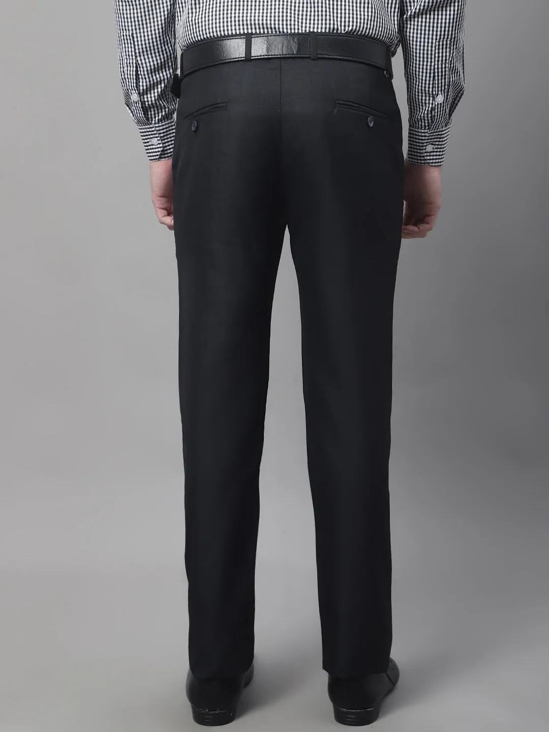 Men's Formal Flat front Black Checks Trousers