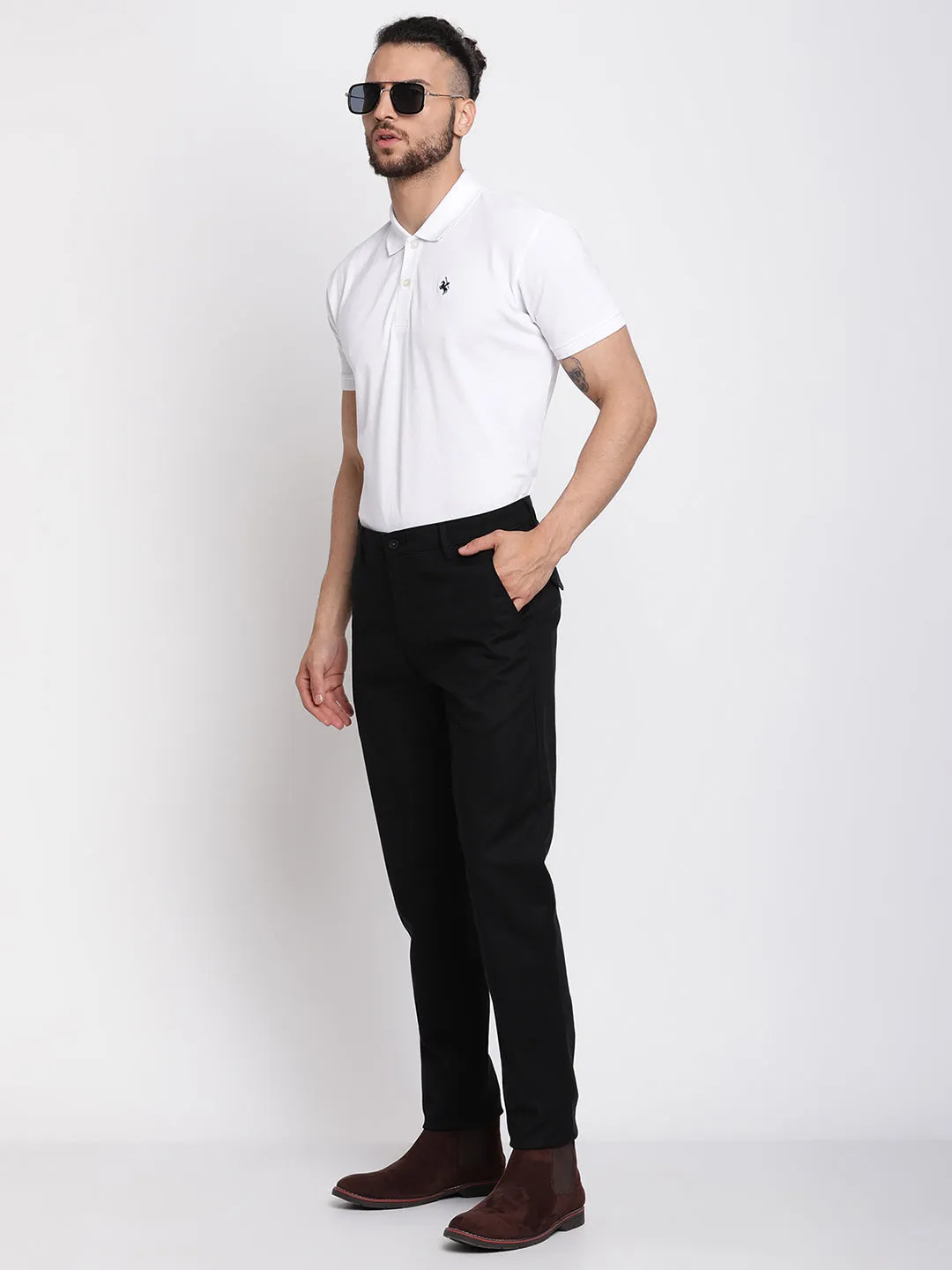 Men's Formal Flat front Black  Trousers