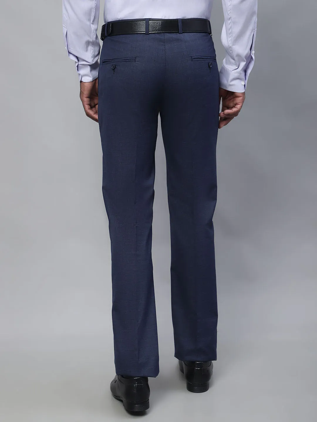 Men's Formal Flat front Blue Checks Trousers