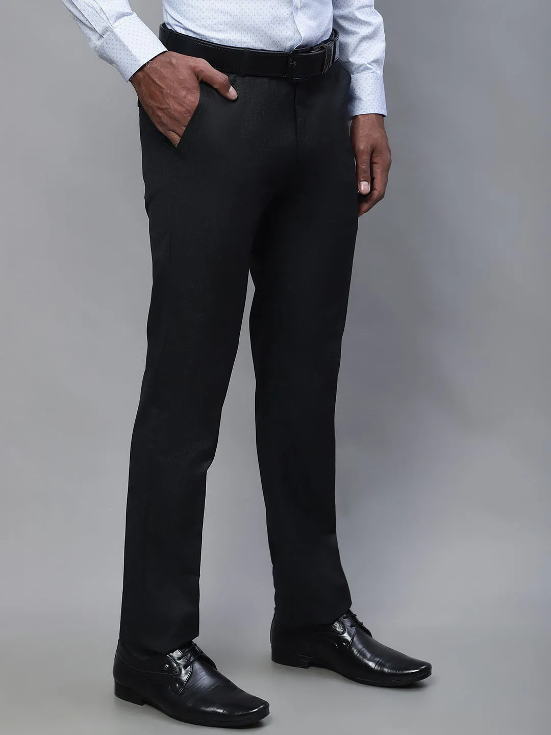 Men's Formal Flat front Charcoal Grey Checks Trousers