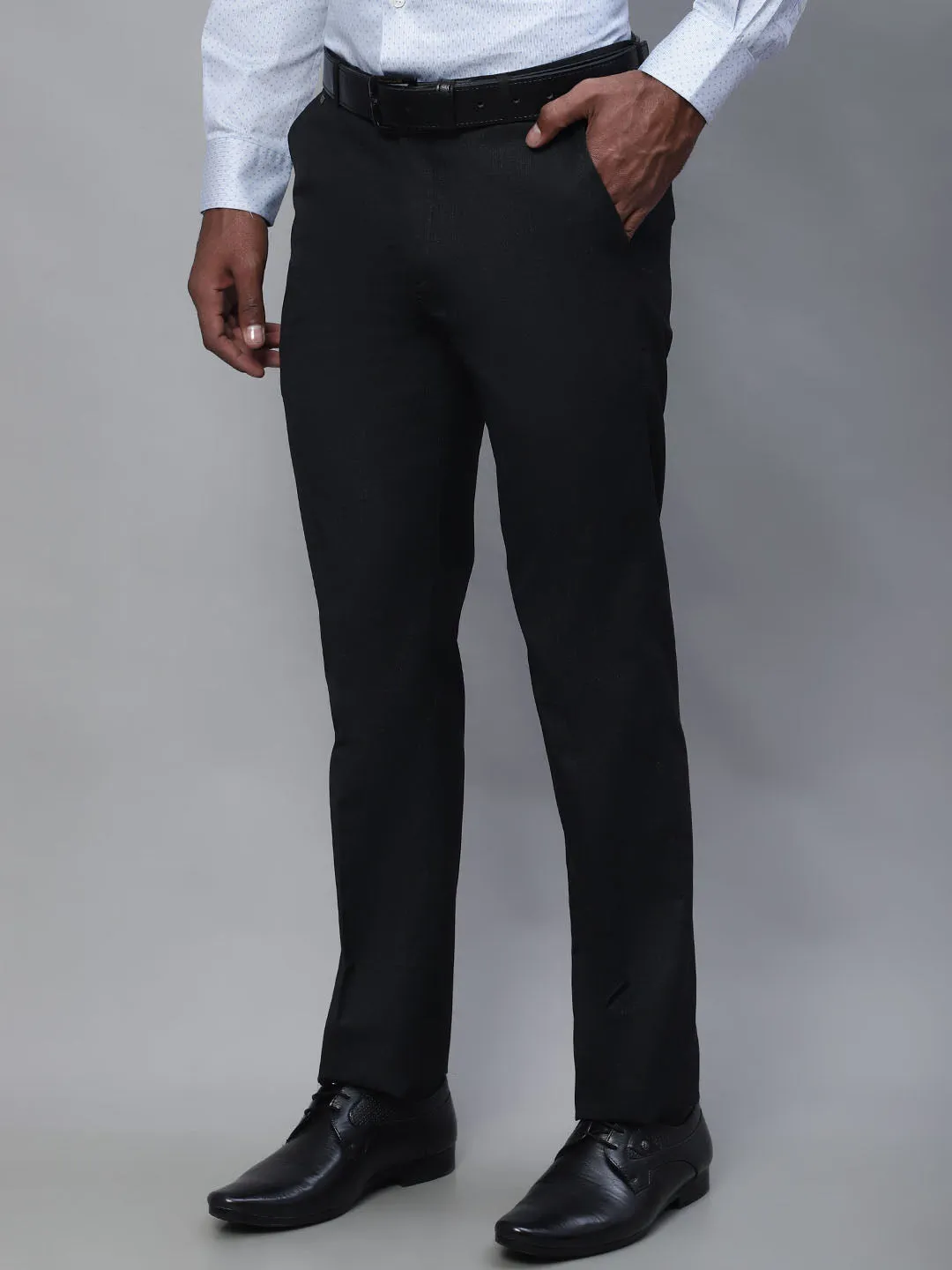 Men's Formal Flat front Charcoal Grey Checks Trousers