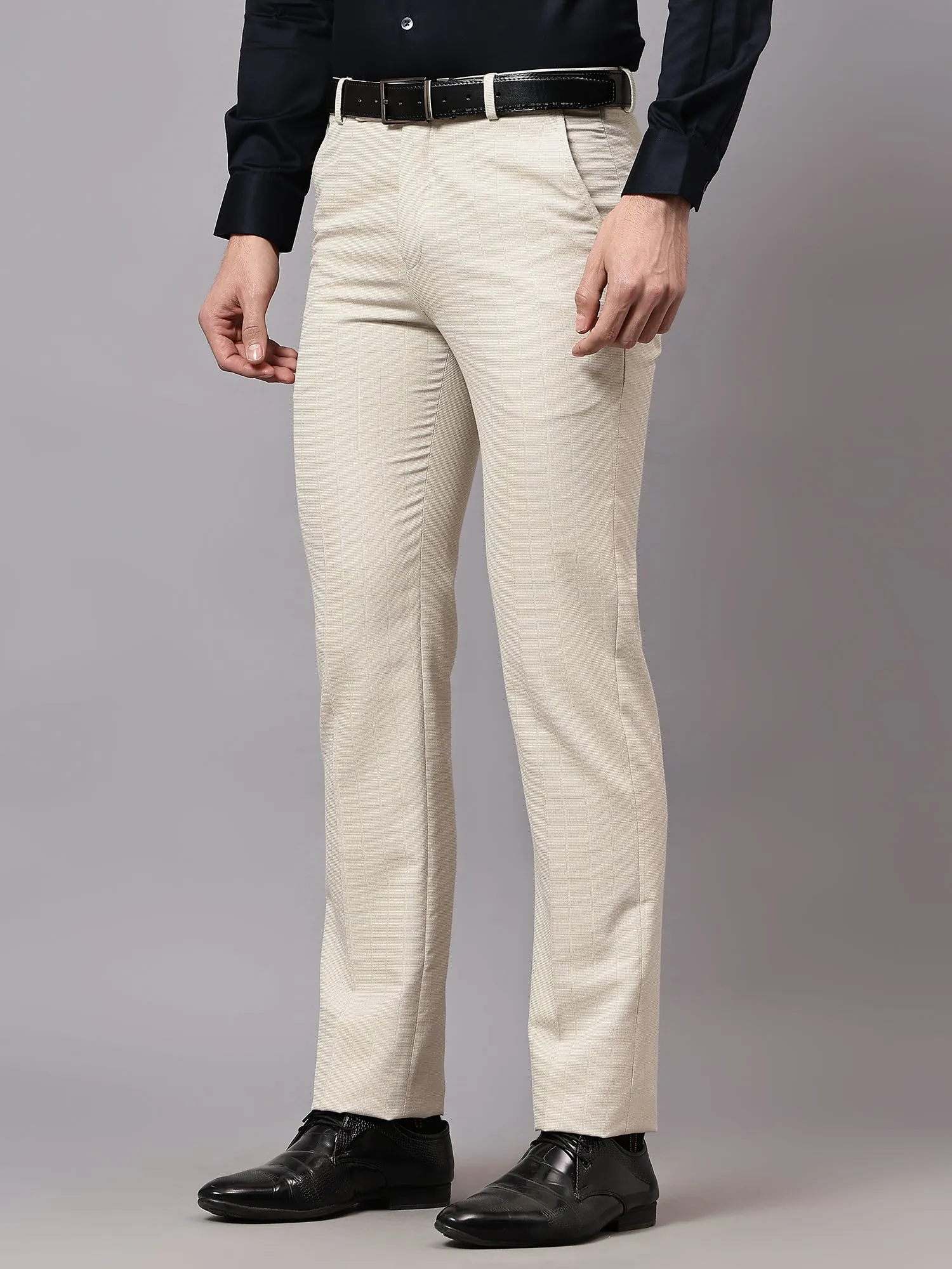 Men's Formal Flat front Fawn Checks Trousers