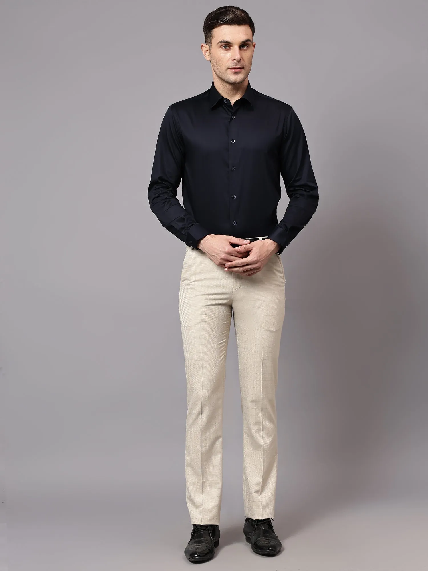 Men's Formal Flat front Fawn Checks Trousers