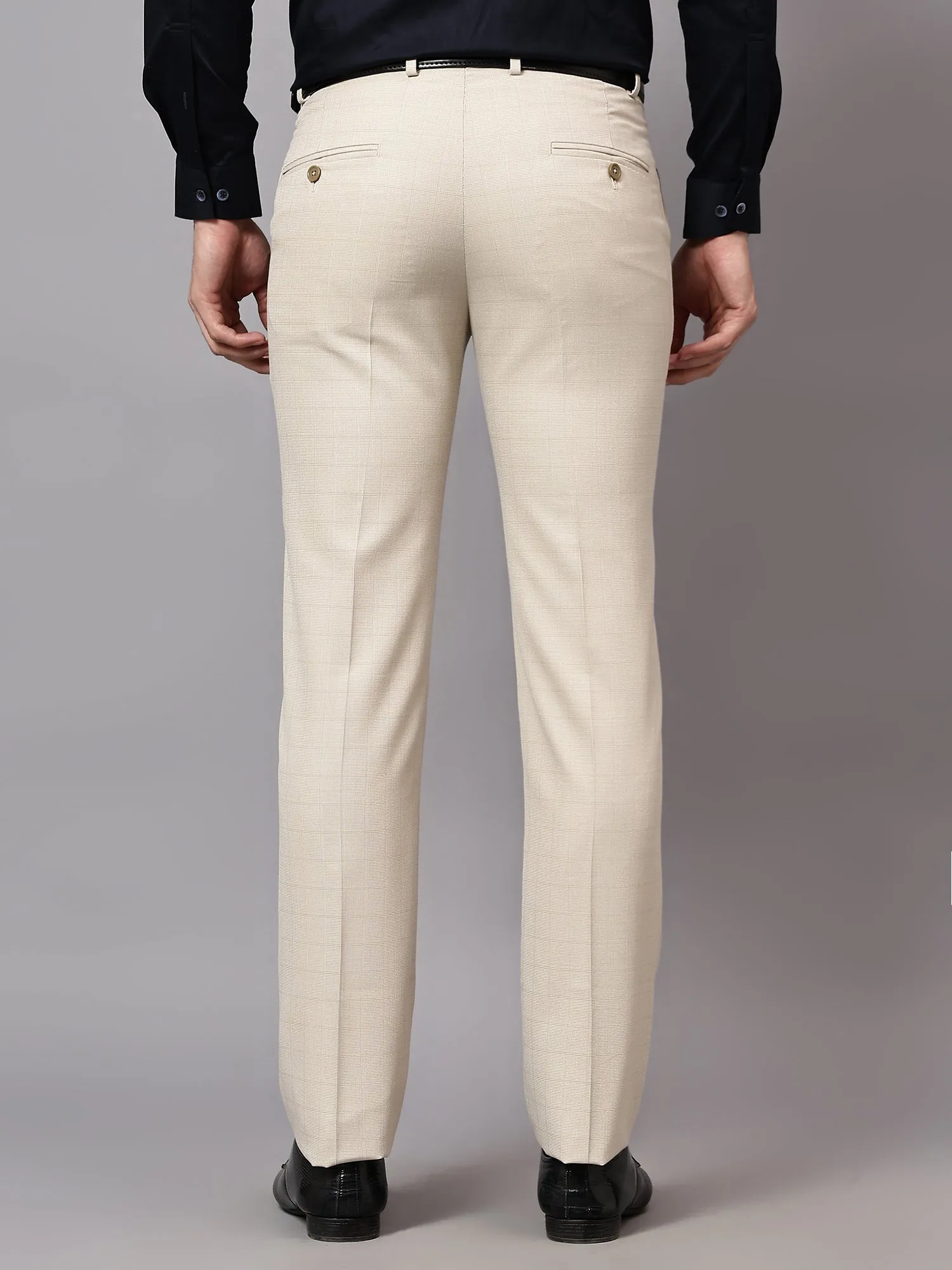 Men's Formal Flat front Fawn Checks Trousers