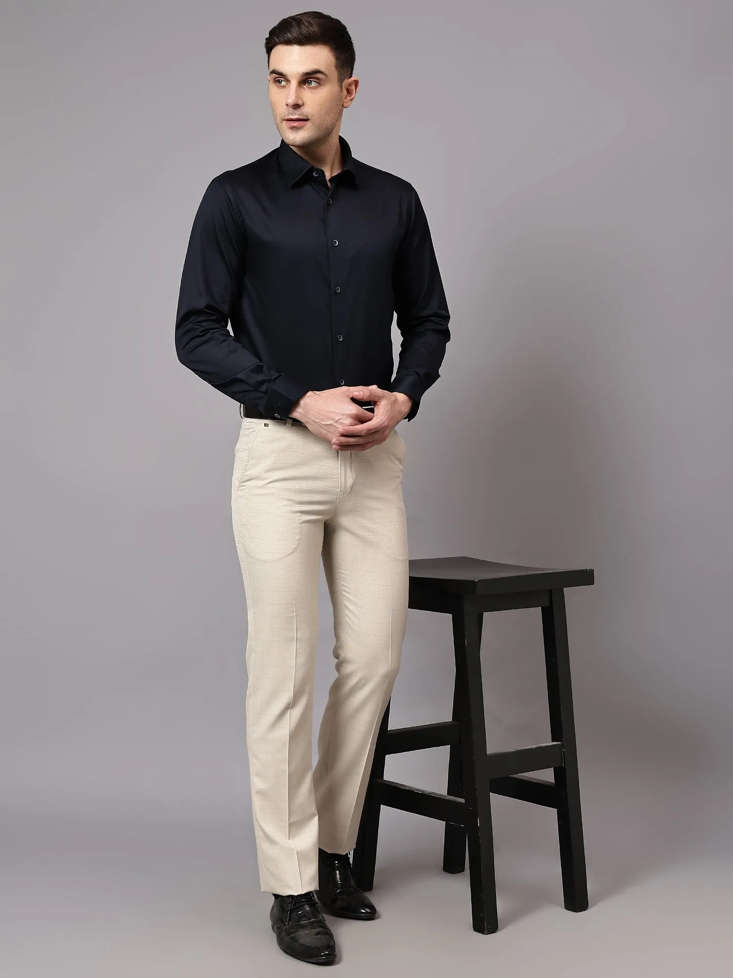 Men's Formal Flat front Fawn Checks Trousers