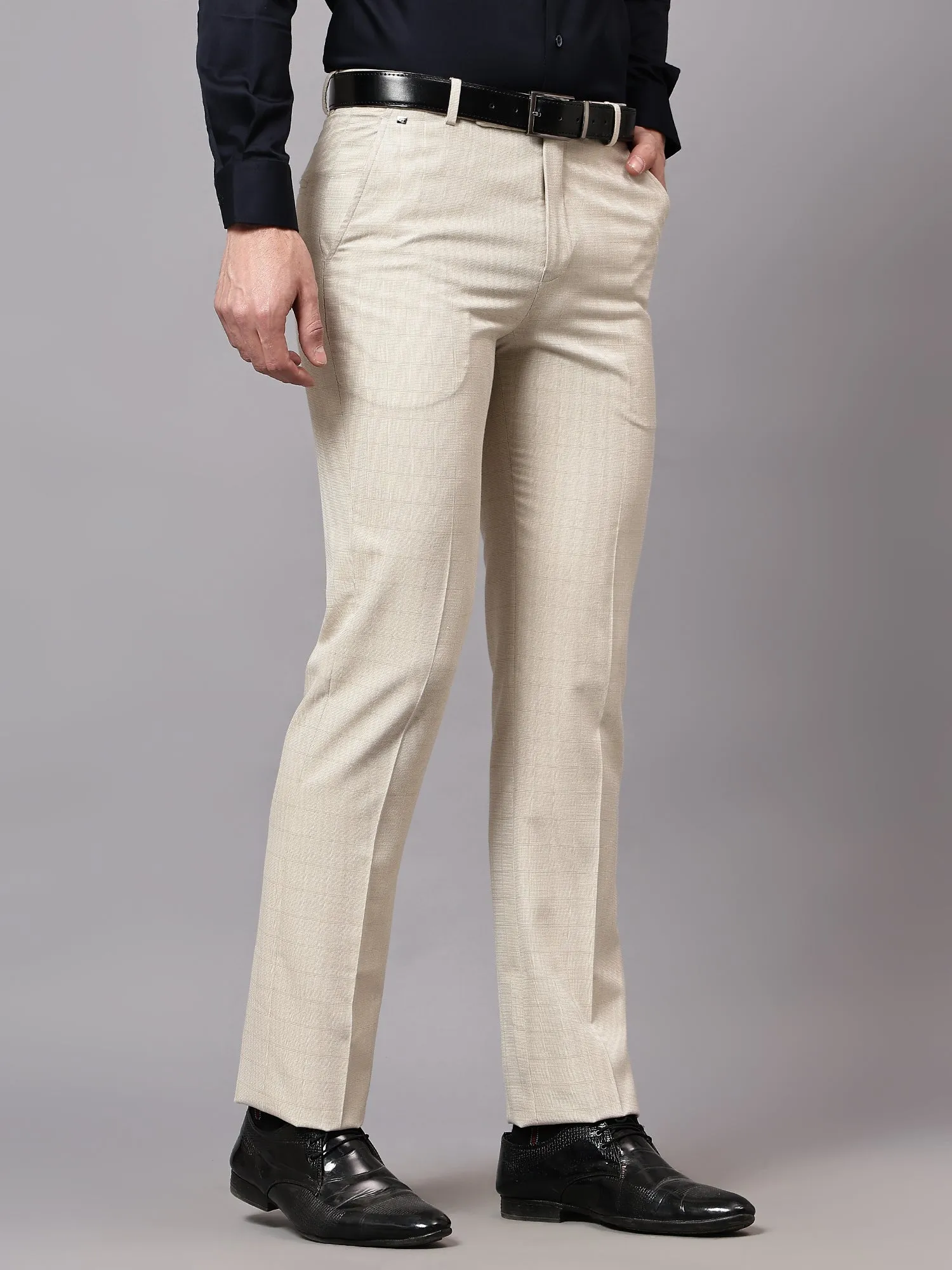 Men's Formal Flat front Fawn Checks Trousers