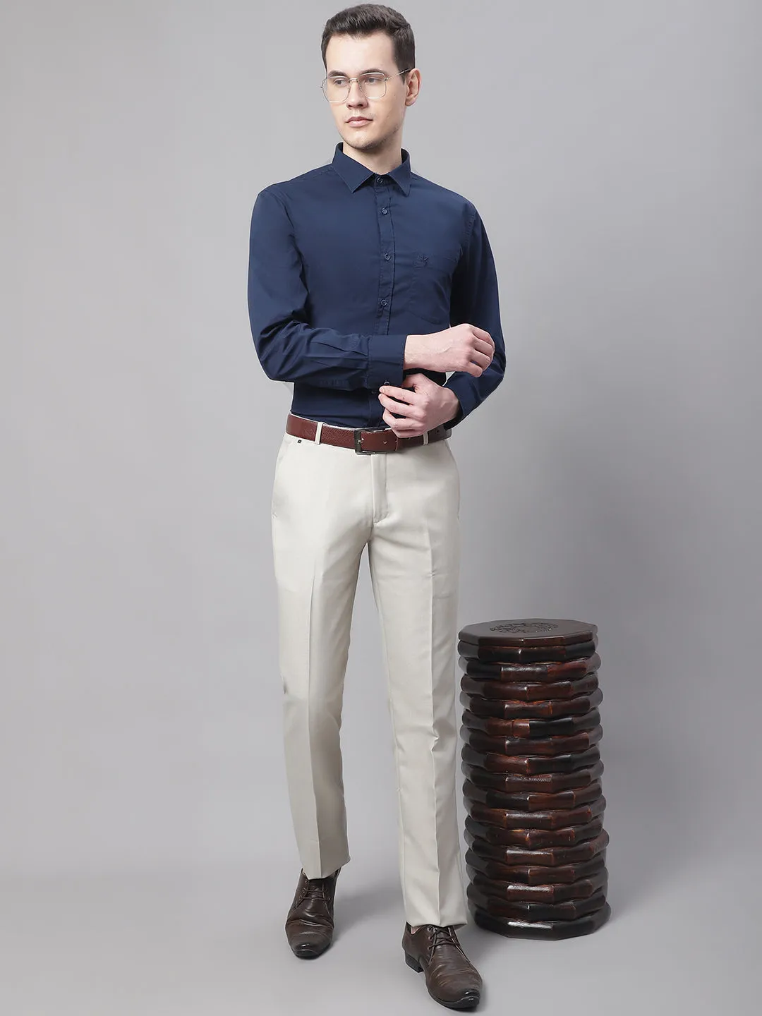 Men's Formal Flat front Fawn  Trousers