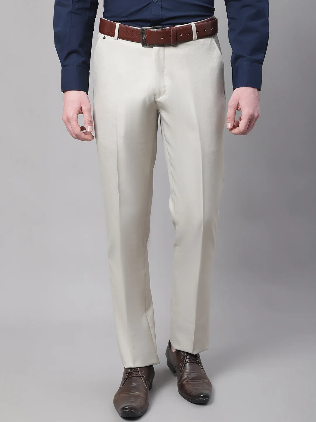 Men's Formal Flat front Fawn  Trousers