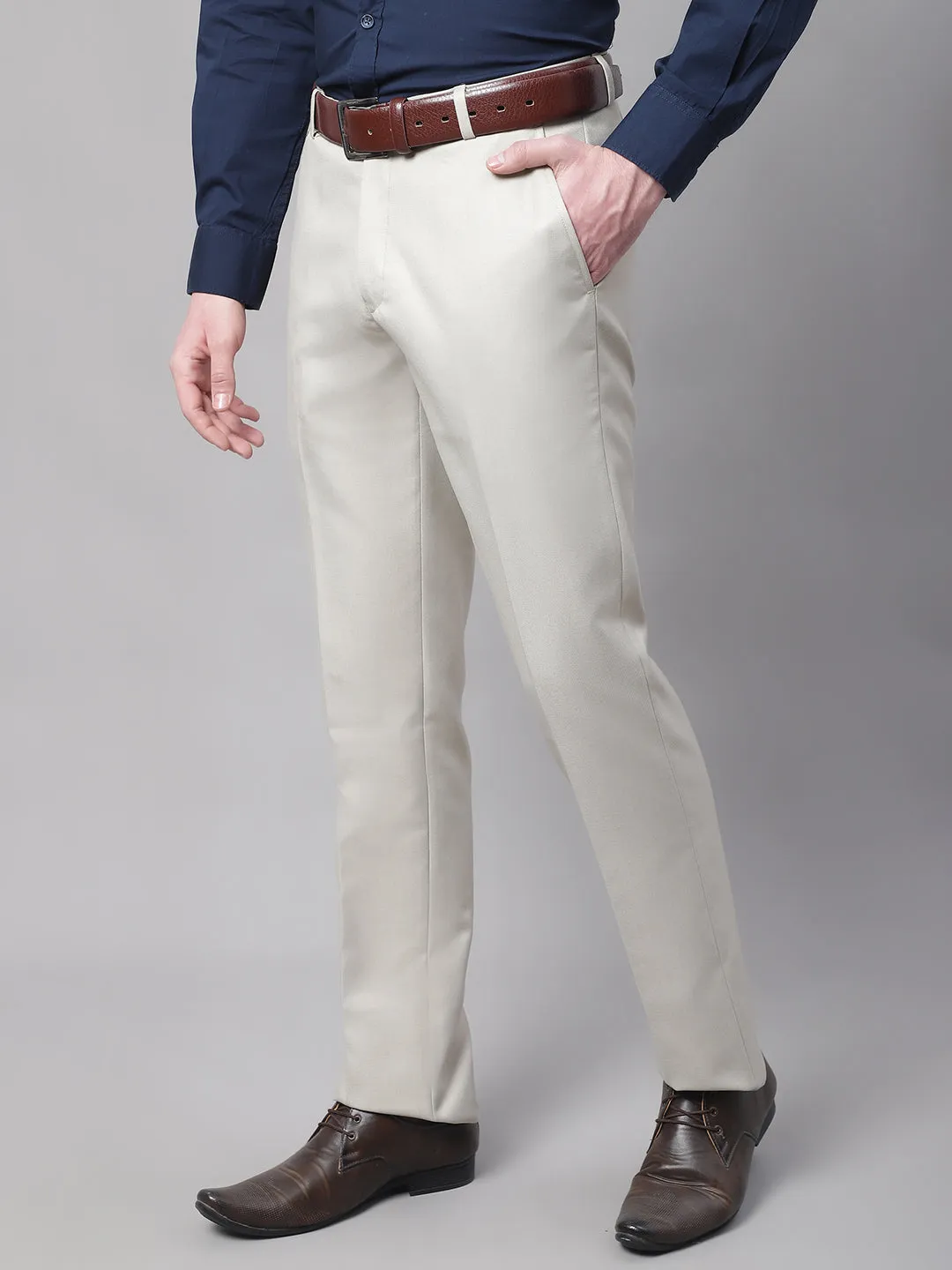 Men's Formal Flat front Fawn  Trousers