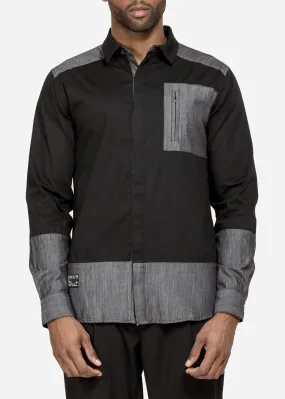 Men's Zip Pocket Button Up in Black