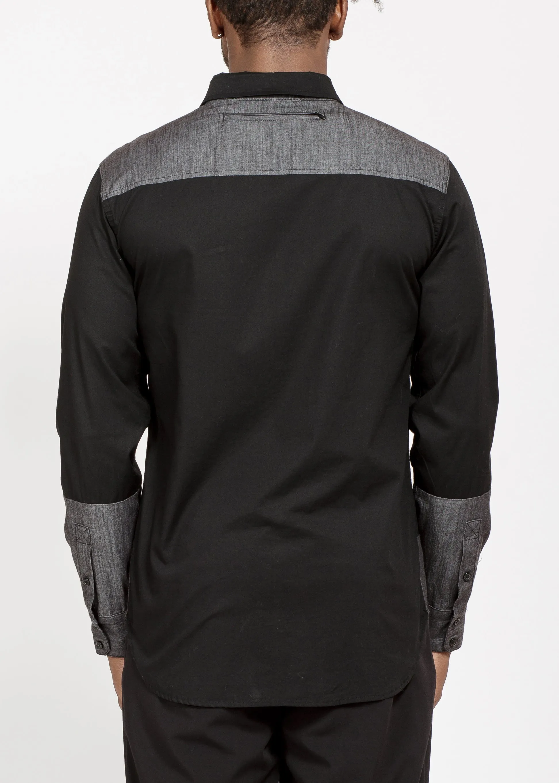 Men's Zip Pocket Button Up in Black