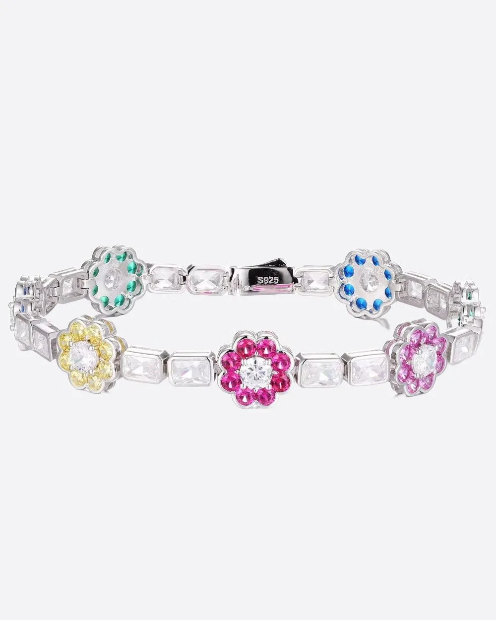 MOISSANITE FLOWER BAGUETTE BRACELET. - WHITE GOLD