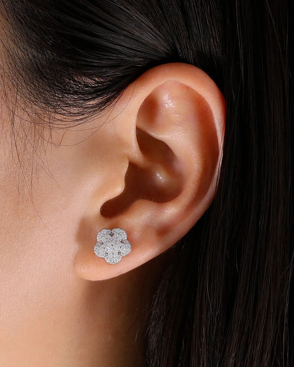 MOISSANITE LOTUS FLOWER STUDS. - WHITE GOLD