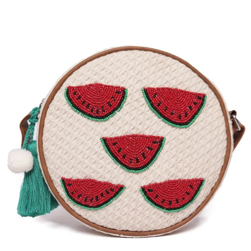 Natural Geometric Woven Crossbody Sling/Roung Sling Bag