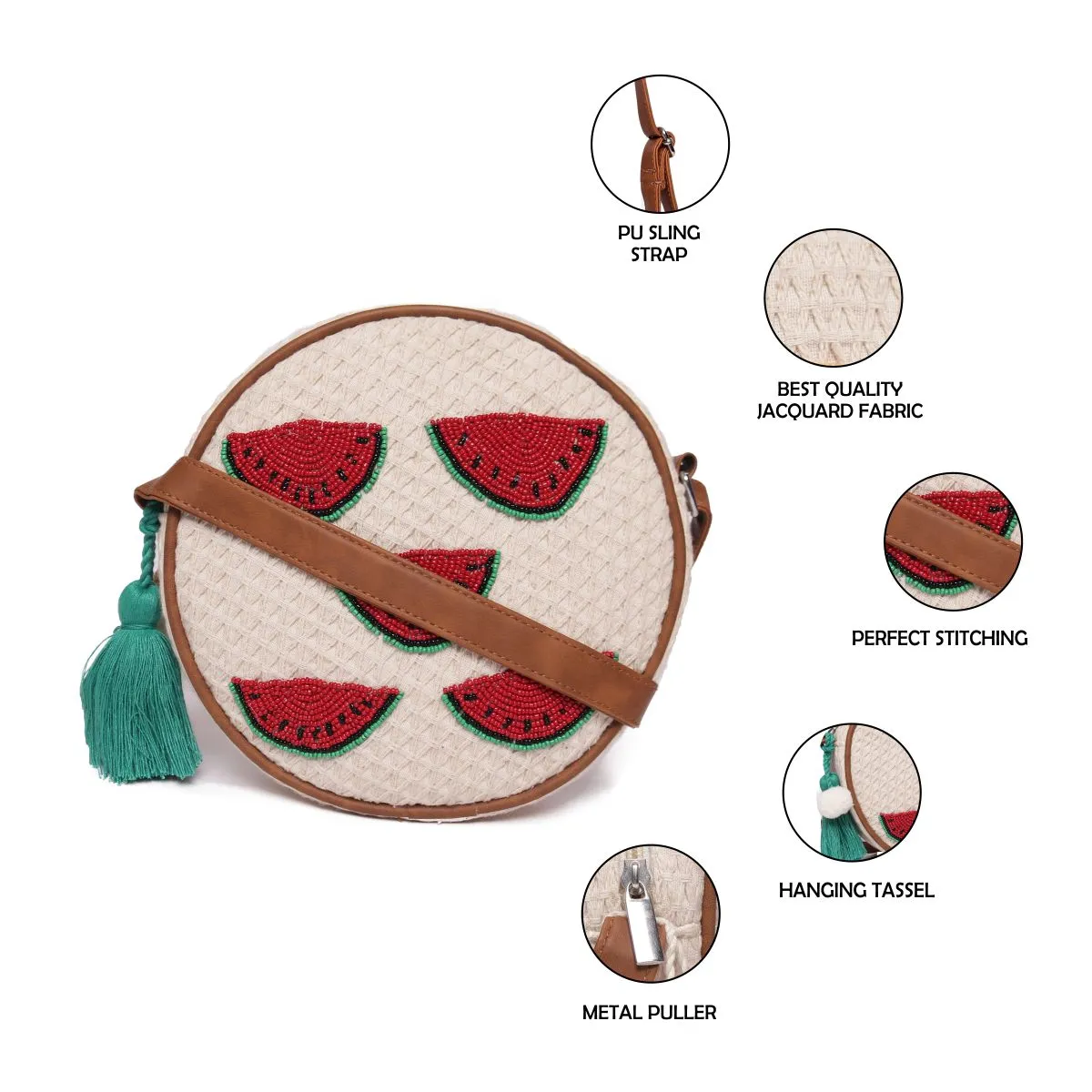 Natural Geometric Woven Crossbody Sling/Roung Sling Bag