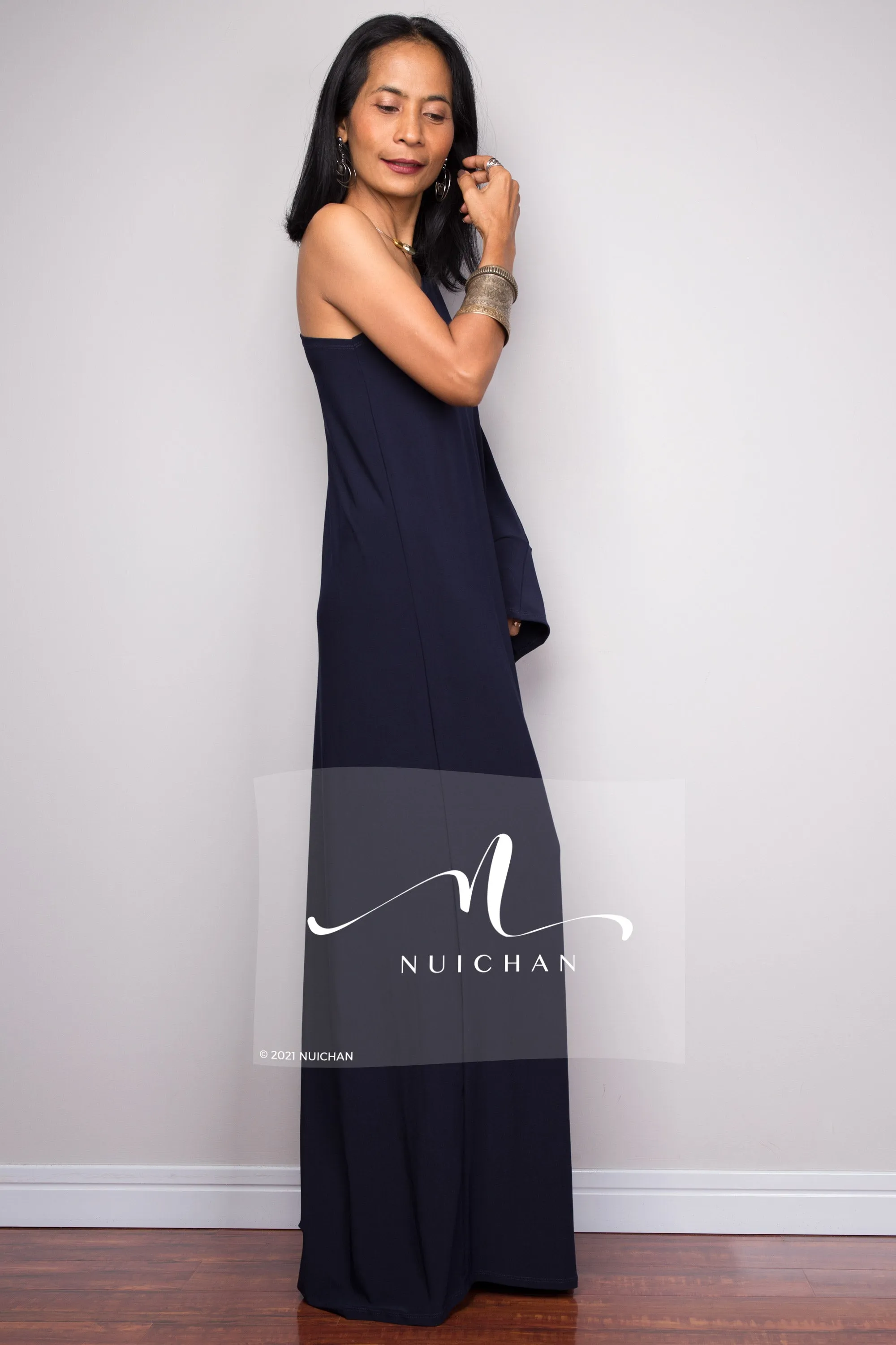 Navy blue one shoulder dress