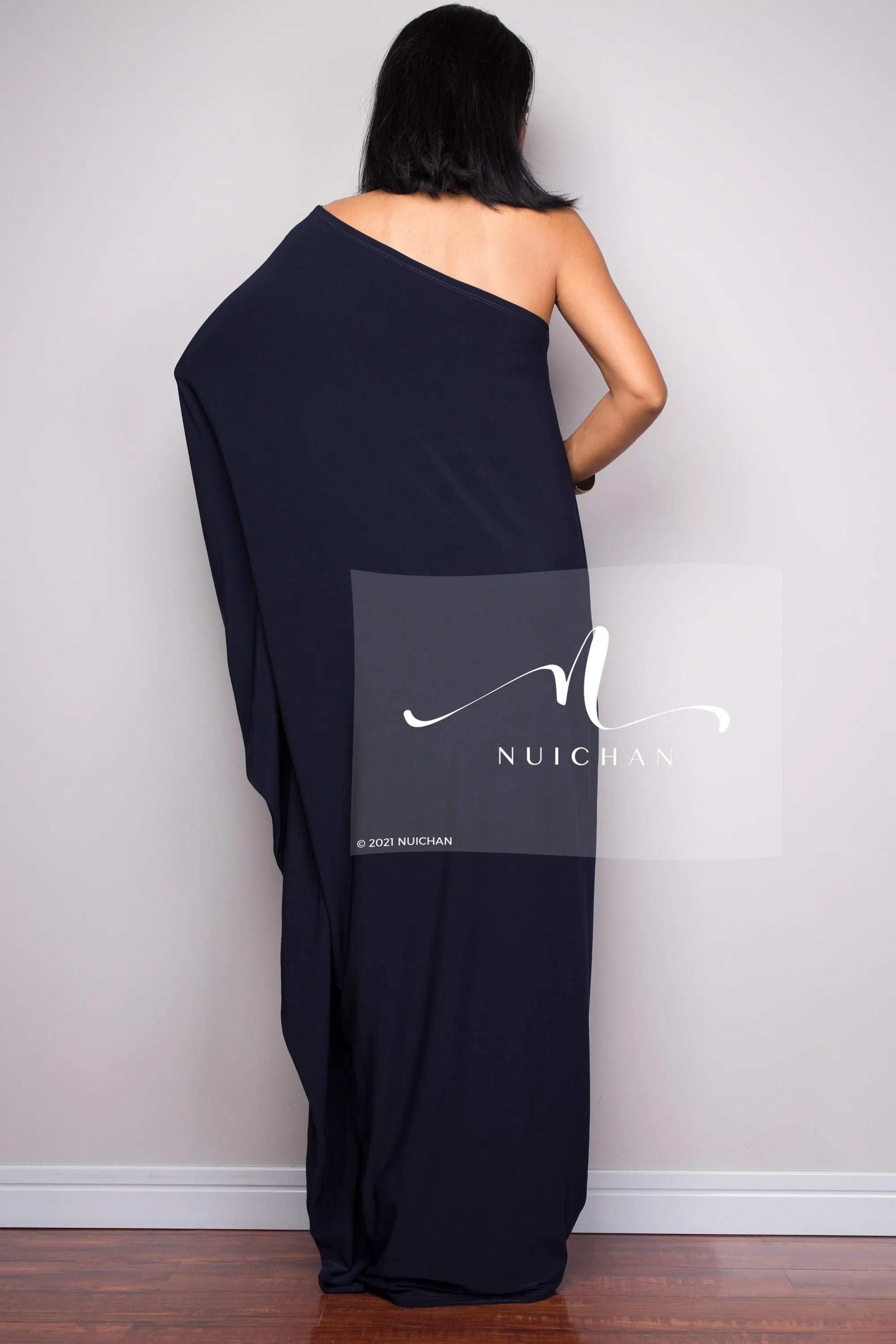 Navy blue one shoulder dress