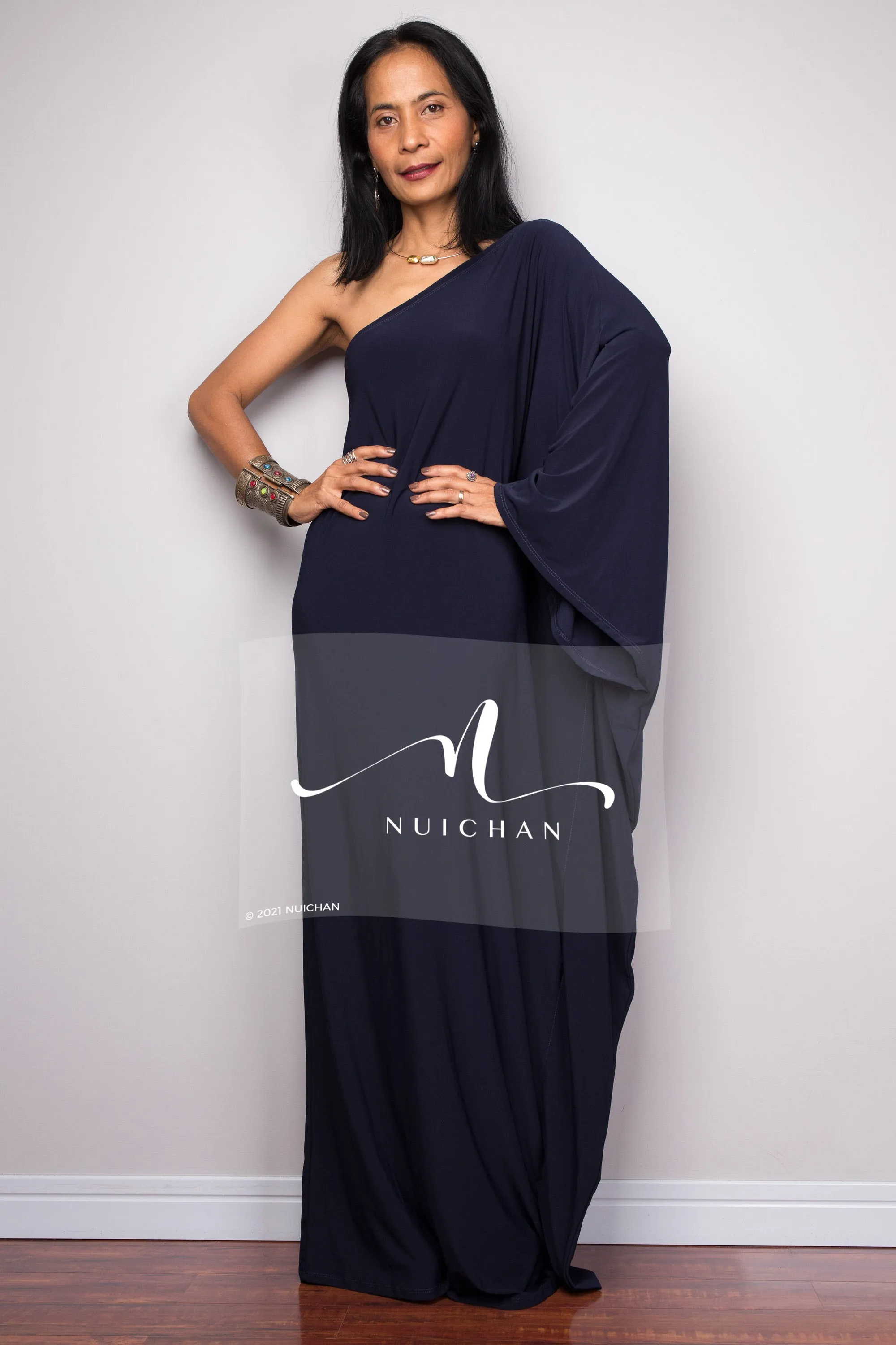 Navy blue one shoulder dress