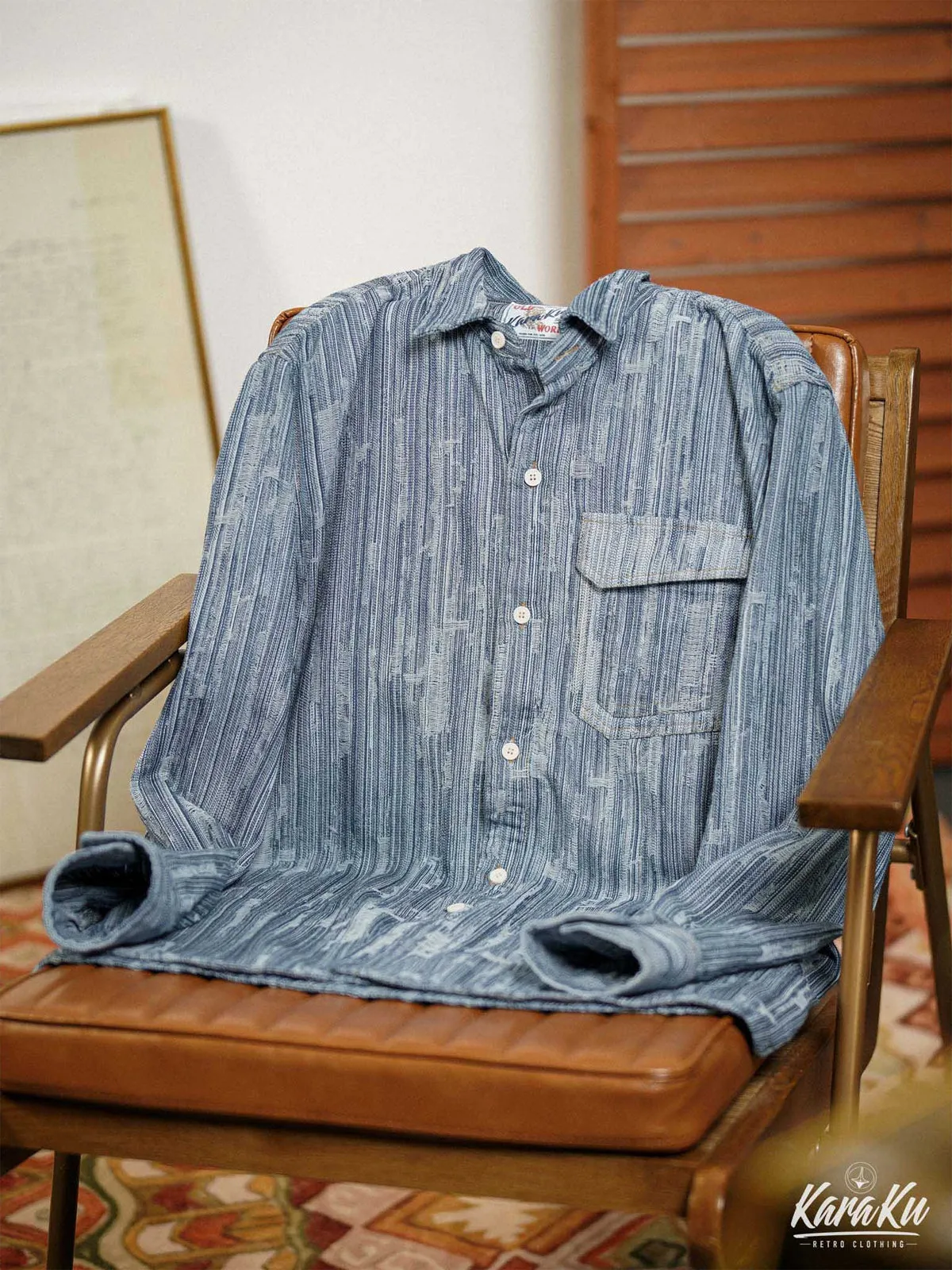 Navy CPO Jacquard Woven Cotton Shirt