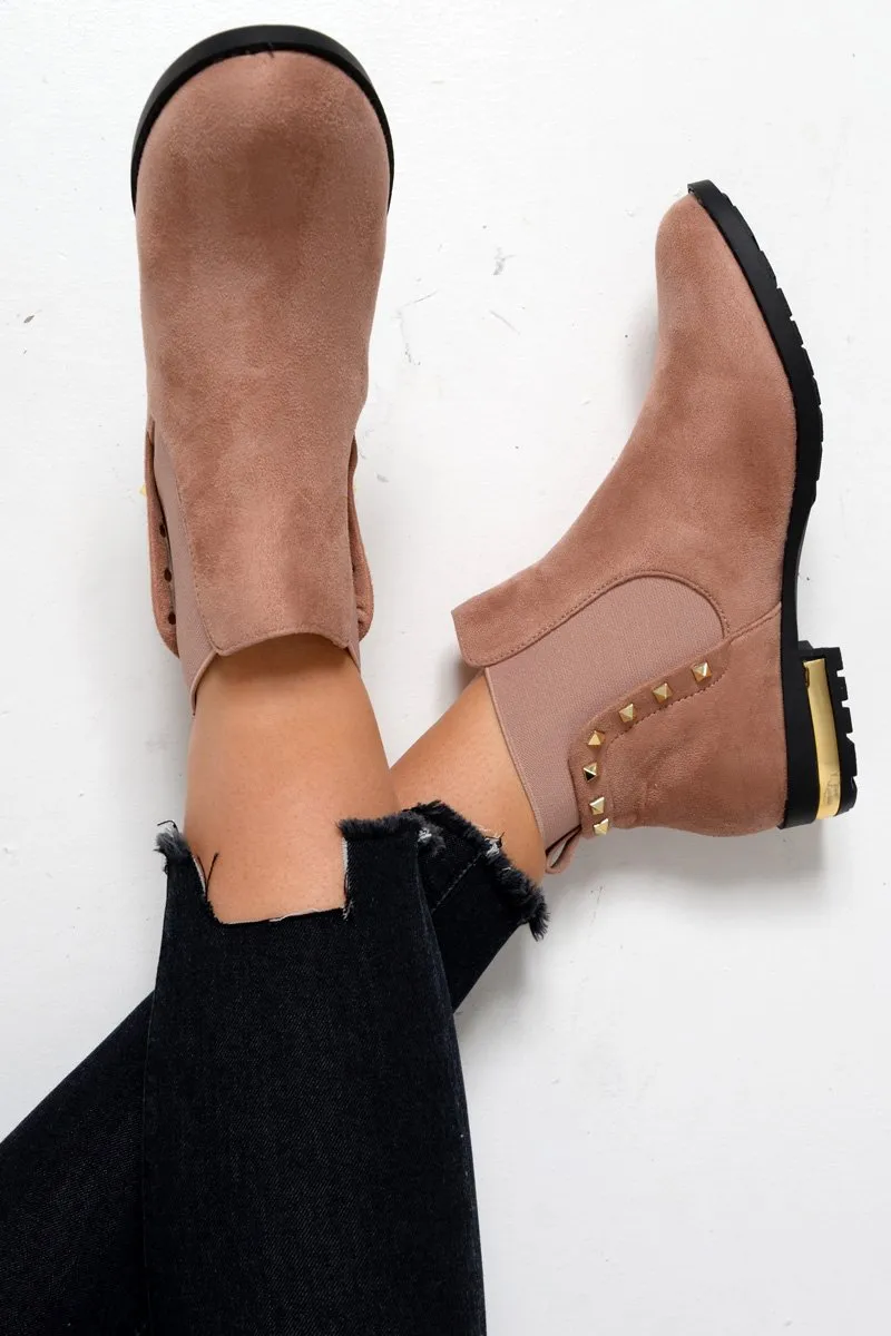 Pink Studded Faux Suede Ankle Boots - Pearson