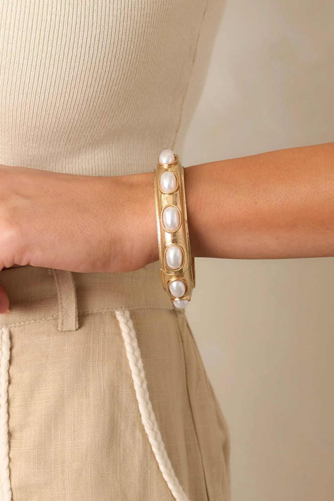 Radiant Row Worn Gold Pearl Bracelet