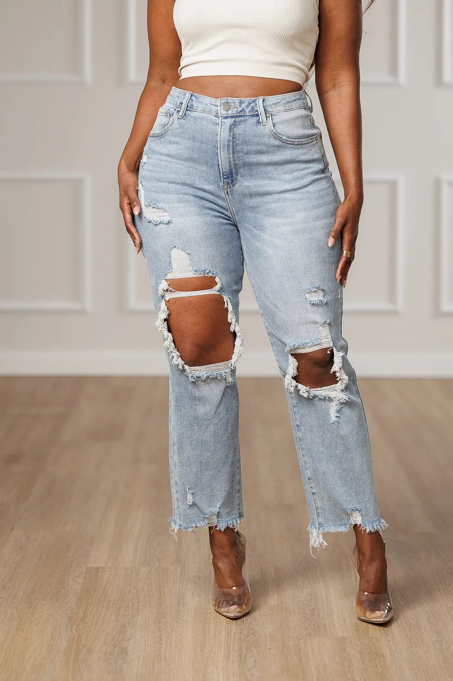 Renata Raw Distressed Straight Jeans