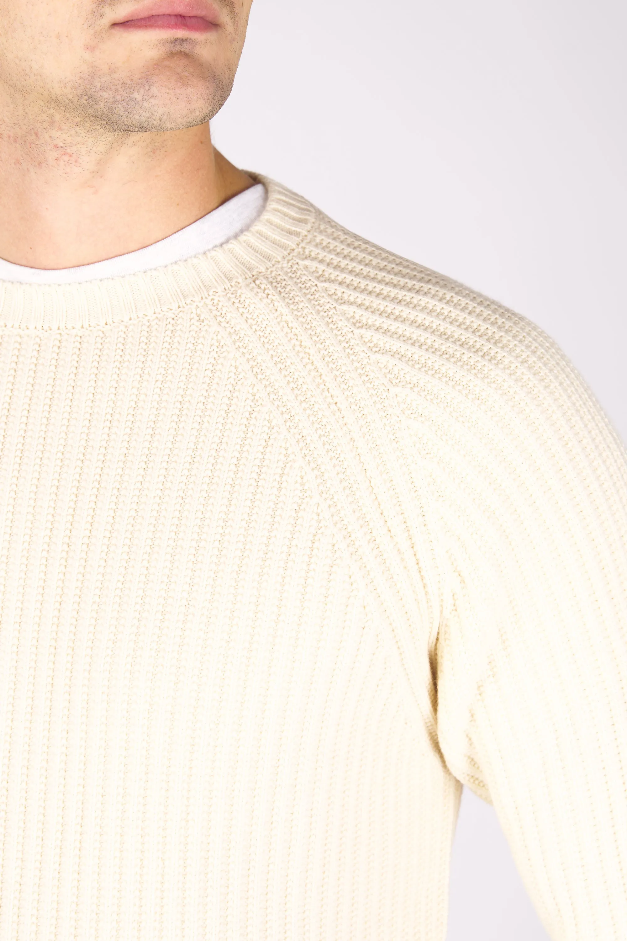 Ribbed Wool Crew Neck Raglan Sweater