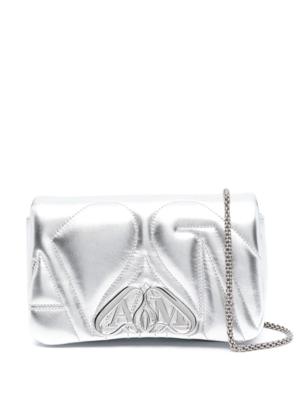 SILVER-TONE METALLIC LEATHER BAG