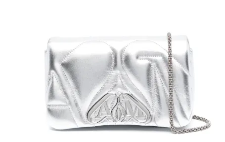 SILVER-TONE METALLIC LEATHER BAG